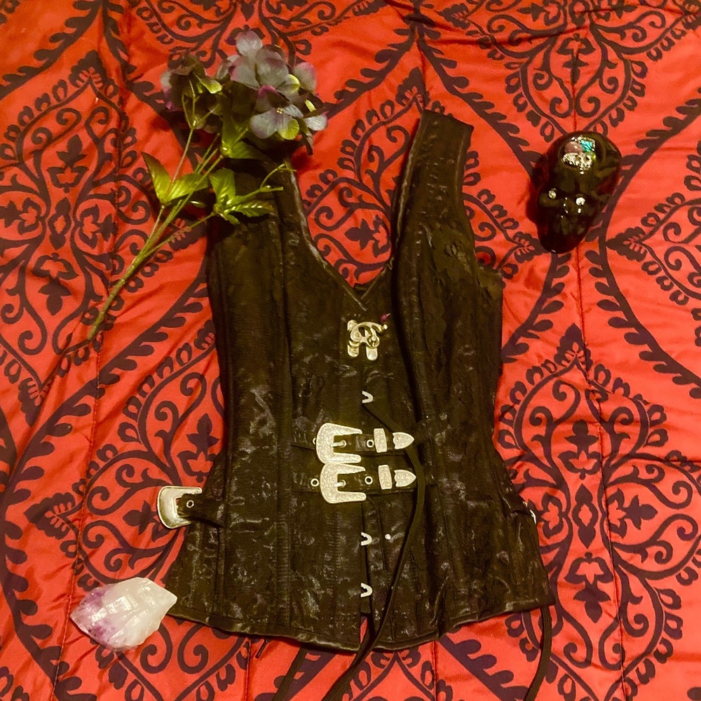 Black Wired Romanesque Wide Buckle Lace up Corset